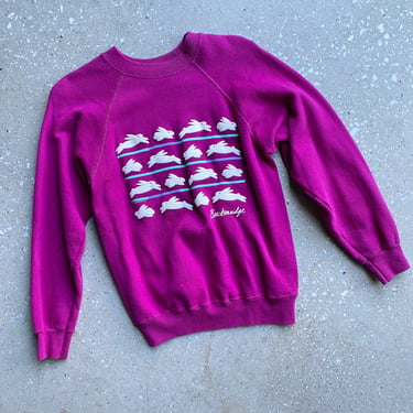 Vintage 80s Breckenridge Raglan / Vintage Raglan Pullover Sweatshirt / Bunny Rabbit Sweatshirt / Purple Raglan Sweatshirt / Streetwear 