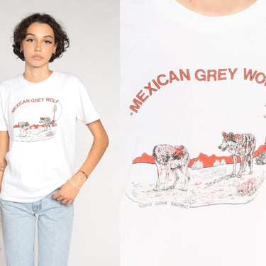Mexican Grey Wolf Shirt 90s Desert Animal T-Shirt Nature Wildlife Wolves Cactus Graphic Tee Single Stitch White Vintage 1990s Small Medium 
