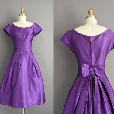 1950s Vintage Dress | Gorgeous Purple Satin Full Skirt Bridesmaid Teacup Party Dress | XS Small 