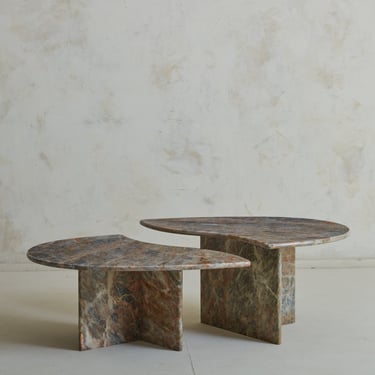 Pair of Gray and Pink Marble Nesting Tables, Italy 1970s