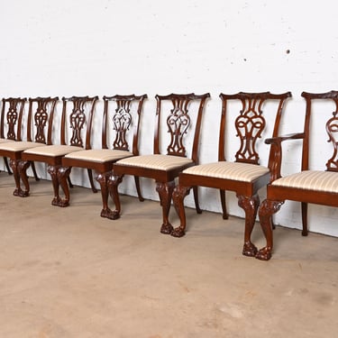 Baker Furniture Stately Homes Chippendale Carved Mahogany Dining Chairs, Set of Eight