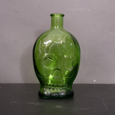 Vintage Wheaton Poison Skull Green Glass Bottle 