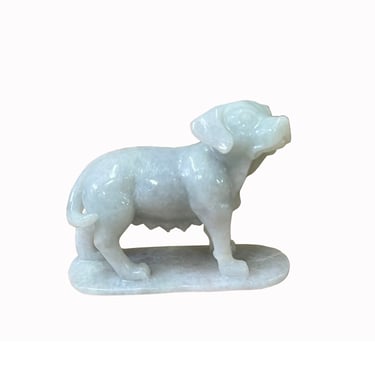 Chinese White Jade Color Stone Puppy Dog Display Figure ws2389E 