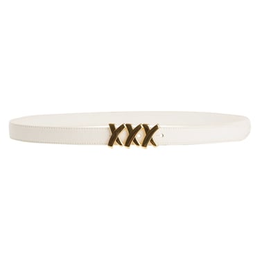 Paloma Picasso 1980s Vintage "XXX" Buckle Thin White Leather Belt 
