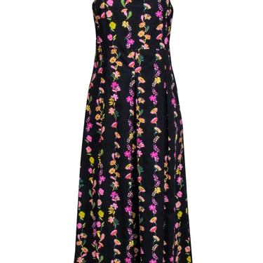 Banjanan - Black w/ Pink &amp; Yellow Floral Print Sleeveless Midi Dress Sz M