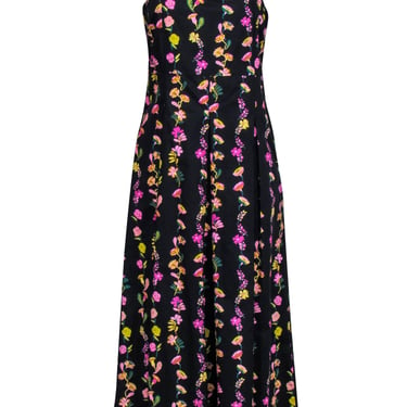 Banjanan - Black w/ Pink & Yellow Floral Print Sleeveless Midi Dress Sz M