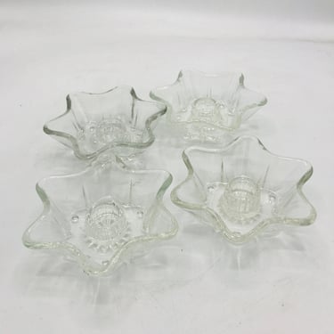Vintage set of four STAR  shaped glass candle holders- atomic round corners 