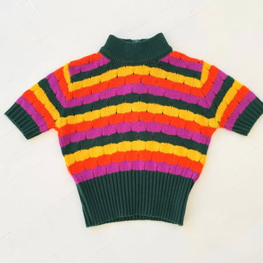 1970s Colorful Striped Knit Mockneck Top 