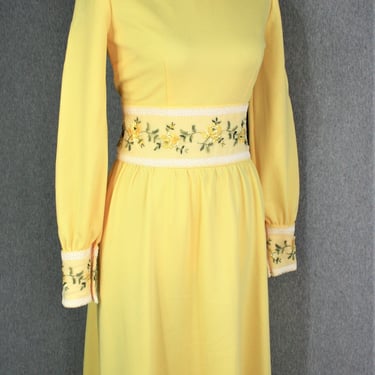 1970s - Yellow Rose - Party Dress - Maxi - Estimated size 4/6 