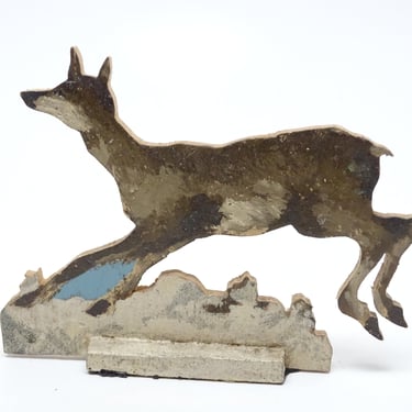 Antique German Hand Painted Wooden Deer,  Vintage Stand Up Toy for Christmas Putz or Nativity Creche, 