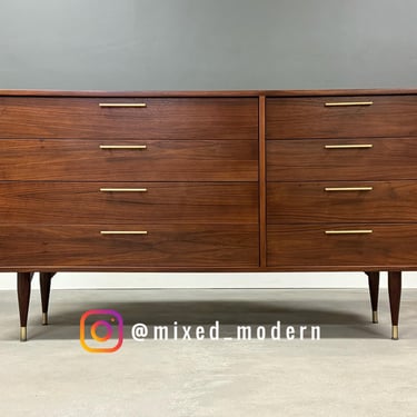 Refinished 60” Walnut Mid Century Dresser 