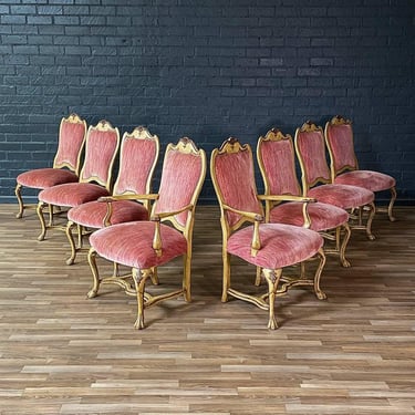 Set of 8x French Style Painted & Carved Wood Dining Chairs, c.1950’s 