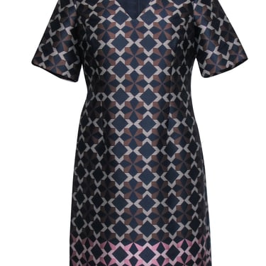 Brooks Brothers - Navy &amp; Brown Geometric Star Print Dress Sz 8