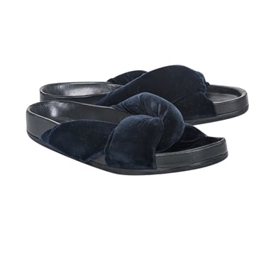 Chloe - Navy Plush Velvet Slide Sandals Sz 6