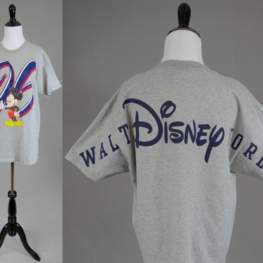 1996 Walt Disney World Tee - Mickey Mouse T-Shirt - Gray Blue Red '96 WDW Shirt - Vintage 90s 1990s - L 