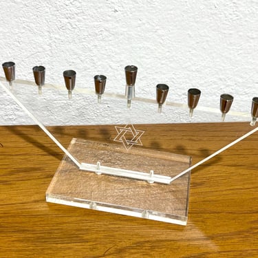 Vintage Lucite + Nickel Hanukkah Menorah 