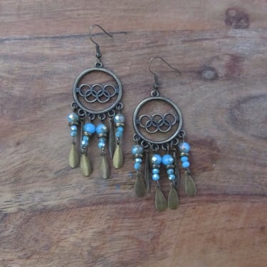 Chandelier earrings, sea green crystal and bronze gypsy earrings, boho bohemian unique princess 