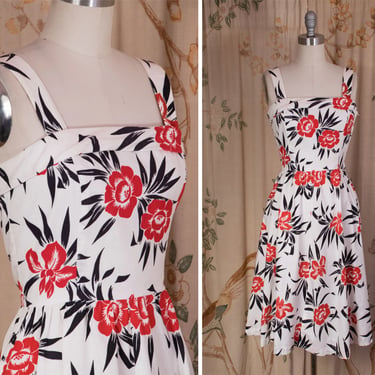 1980s Dress - Vintage 80s does 1950s Hawaiian Inspired Summer Sundress by Lanz 