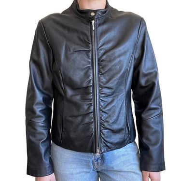 Wilsons Leather 90s Womens Black Leather Biker Moto Full Zip Jacket Sz M 
