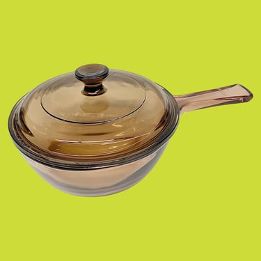 Vintage Vision Sauce Pan w/ Lid Retro 1980s Contemporary + Size 0.5 Liter + Amber Brown + Glass + Non-Toxic + Cookware + Kitchen + Stovetop 