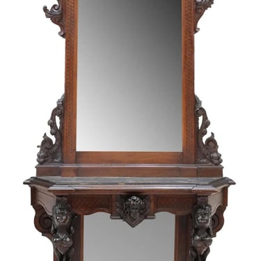 Antique Table, Console, Italian Renaissance Revival Mirrored, Crest, 1800's!!