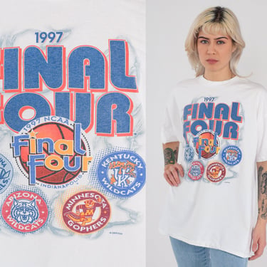 1997 Basketball T-Shirt NCAA Final Four Championships TShirt Arizona Kentucky Wildcats Graphic Tee Indianapolis Retro White 1990s Vintage XL 