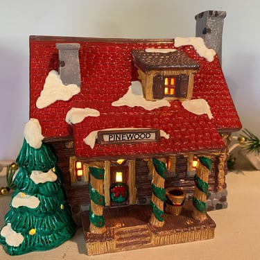 Vintage Dept. 56, Pinewood Log Cabin, Snow Village, Christmas Village, Light Up Cabin, Rustic, Cozy, NO CORD 