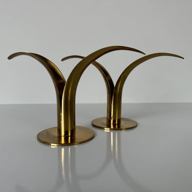 Mid Century  Sweden  Lily  Brass Candlesticks - A Pair 