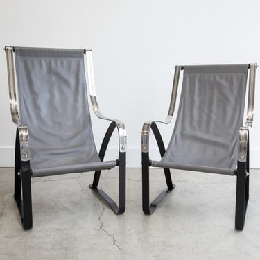 Vintage Salvatore Bevelacqua Machine Age, McKay Craft Cantilevered Sling Lounge Chairs circa 1930s 