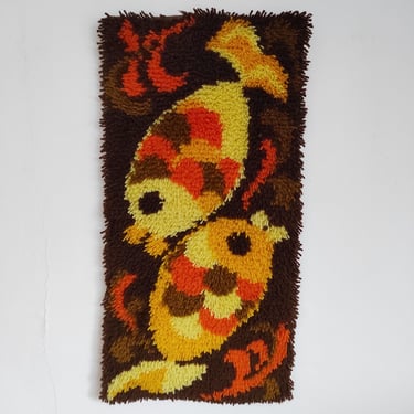 Vintage 70s wool rya tapestry rug, 70's wall carpet, 1970s wall hanging, shag 70s carpet, shag wall hanging, 1970s wall decor 