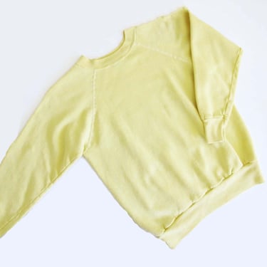 Vintage 80s Butter Yellow Raglan Sweatshirt S M - 1980s Solid Color Pastel Gender Neutral Crewneck Sweatshirt 
