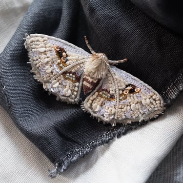 White Spring Moth Embroidered Pin