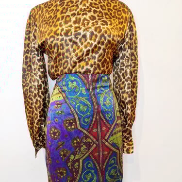 Chartreuse Baroque Silk Mini Skirt // Vintage 1980s Italian Made // Size XS 
