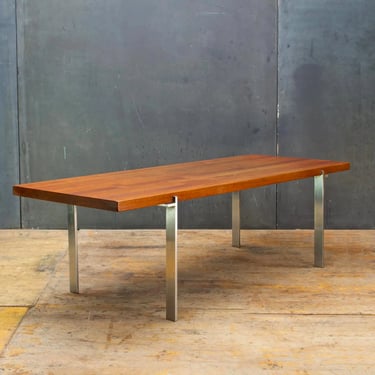 1960s Minimalist Staved Teak Coffee Table Vintage Mid-Century Modern Steel 