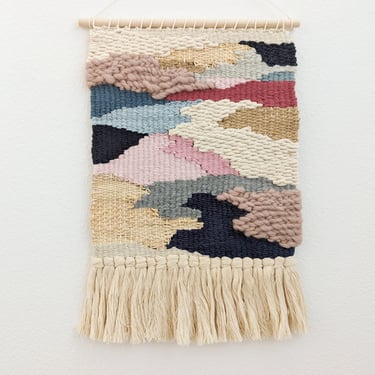 Wall Weaving/Hanging - Woven Tapestry - Lavender, Blue, Grey, Mauve - Raffia, Jute - Boho Fiber Art - Handwoven Weave -Nursery Art(W) 
