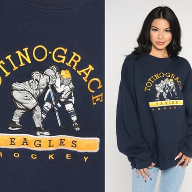 Totino-Grace Sweatshirt 90s Eagles Hockey High School Sports Shirt Retro Fridley Minnesota Crewneck Blue Vintage 1990s Mens Extra Large xl 