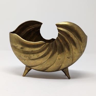 Brass Nautilus Shell Footed Planter - Mid Century Modern Brass Planter 