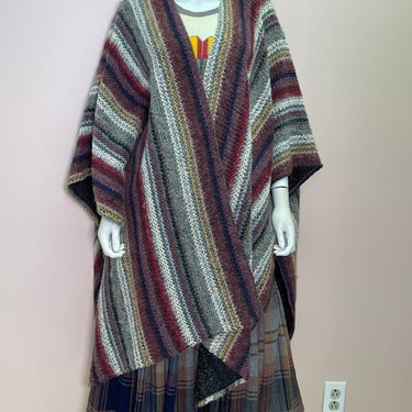 Vtg 70s 80s fiber art woven striped shawl cape OSFA 