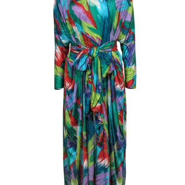 Missoni - Multicolor Brush Stroke Print Kaftan Maxi Dress w/ Belt Sz L