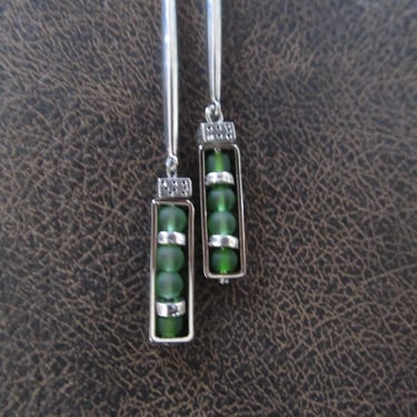 Long green frosted glass dangle earrings 