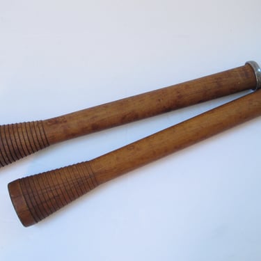 primitive vintage wood spool & yarn spindle bobbins, old weaving