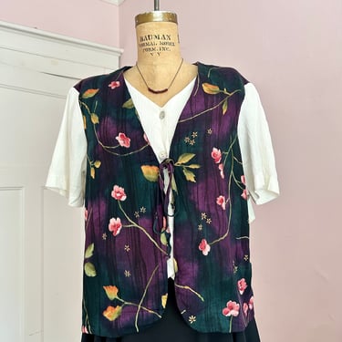 1990's Size Medium Jewel Toned Floral Vest Top 
