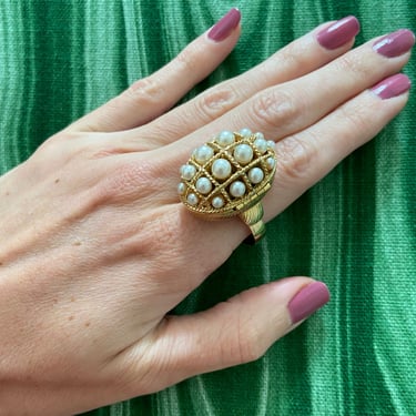 80s Huge Pearly Gold Poison Cocktail Ring