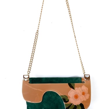 1980 Green Suede &amp; Acrylic Floral Purse