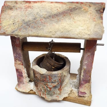 Antique German Water Wishing Well with Wooden Bucket Toy, for Christmas Putz or Nativity,  Vintage Holiday Decor 
