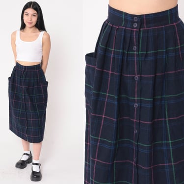 Plaid midi skirt 80s best sale