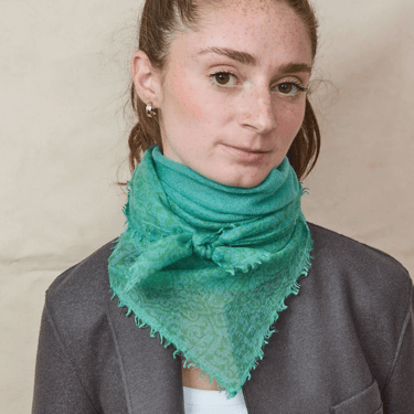 Meg Cohen | Cashmere Whisper Paisley Neckerchief | Mid Aqua + Lime