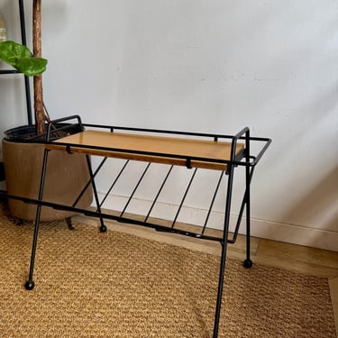 Tony Paul Woodlin-Hall Metal and Wood Magazine Rack With Tray