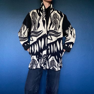 vintage cotton black and white batik print jacket 
