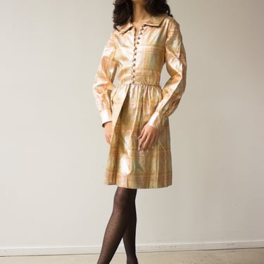 1960s Plaid Lamé Cocktail Dress 